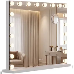 DELUKE Schminkspiegel DORA mit Licht 80x3x62cm, Holz, Weiß Hollywood Speigel Kosmetikspiegel Make-Up-Spiegel
