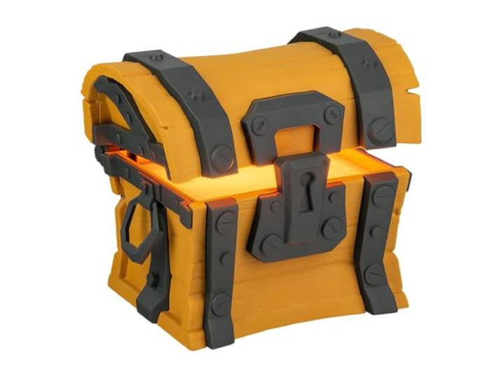Fortnite Chest Light avec son - Officiellement Licencié Conception de la lampe de coffre à butin Sons de jeu à jouer Portable à piles Décoration de jeu Cadeau Fortnite