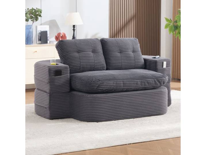 VUENOR Canapé convertible 2-en-1 165 x 123 x 61 cm gris foncé – porte-gobelets
