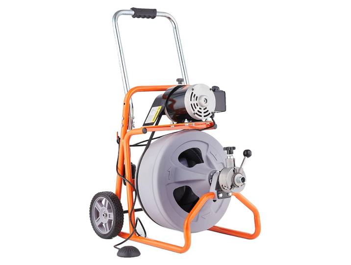 Machine de nettoyage de tuyaux VEVOR 75 pieds x 1/2 pouce\, spirale de nettoyage de tuyaux automatique sur roues\, machine de nettoyage de tuyaux portable avec 8 coupeurs et pédale deactivée par air pour tuyaux de 2 à 4 pouces