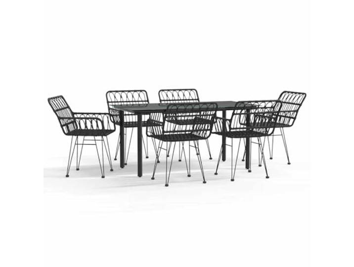 PUGYNBK Esszimmer-Set für den Garten, 7-teilig, synthetisches Rattan, Schwarz