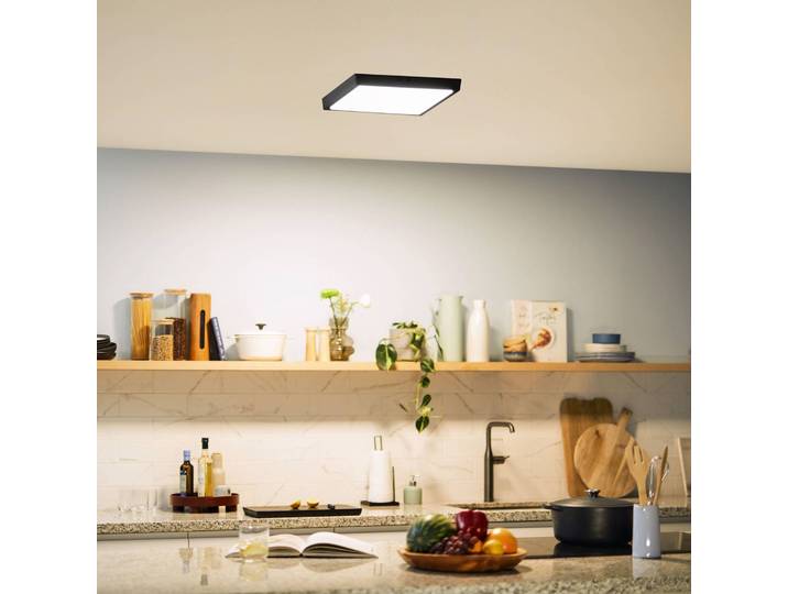 Philips LED Deckenlampe Slim Surface, schwarz, für Wohn- / Esszimmer, Metall, LED Deckenleuchte