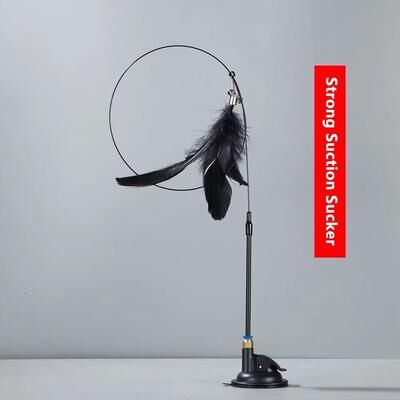 Inspired Finds Cat Teaser Toy With Bell And Suction Cup Extended Rod Replaceable Feather Head black Feather With Support