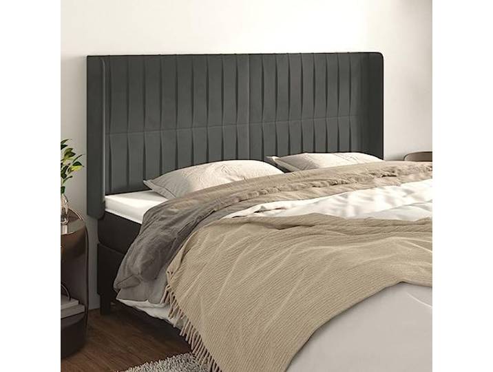 RJPLMFV Kopfteil, Velours, Dunkelgrau, 163 x 16 x 118/128 cm Höhenverstellbar, stabile Holzfüße, Ohren-Design, Rückenstütze zum Lesen