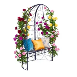 Relaxdays Gartenbank mit Rosenbogen Schwarz