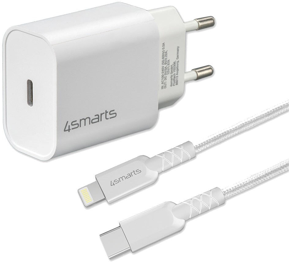 4smarts VoltPlug PD 20W USB-C Vægoplader m. Kabel  - Hvid