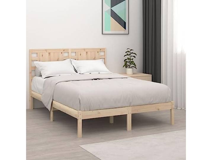 RJPLMFV Bettgestell, Massivholz, 135 x 190 cm Massivholz, Lattenrost, Kopfteil, ohne Matratze, für Schlafzimmer