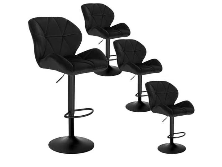 WOLTU Barhocker 4er Set, Barstuhl Höhenverstellbar, Samt-Bezug, Kohlschwarz Drehbarer Bar Stool mit Rückenlehne, Fußstütze, Robuster Metallrahmen, für Küche und Hausbar