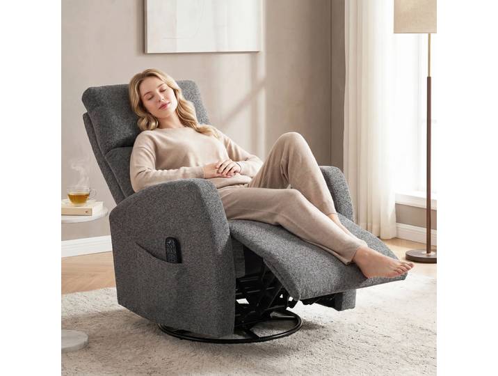 HOMCOM Fauteuil Massant Chenille Chauffant Pivotant Gris Foncé