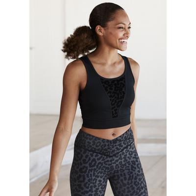 Funktionsshirt LASCANA ACTIVE, Damen, Gr. 32/34, schwarz, Feinstrick, Obermaterial: 79% Polyester, 21% Elasthan, Mesh, unifarben, figurbetont bauchfrei, Rundhals, Shirts Funktionsshirt, mit Mesh-Einsatz und Leo Muster