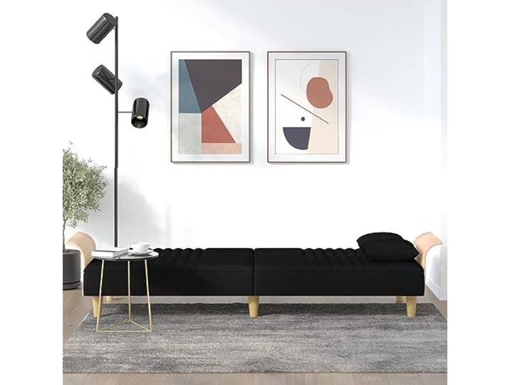 KTHLBRH Schlafsofa mit Armlehnen, schwarz, aus Stoff Verstellbare Rückenlehne, Rahmen aus Sperrholz, 2 Kissen inklusive, 224 cm