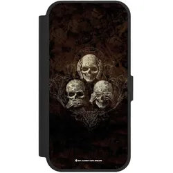 Nivocase Klapphülle für Apple iPhone 17 Handyhülle aus Kunst Leder NIVOflip schwarz Art Gothic Totenköpfe (Apple iPhone 17), Smartphone Hülle, Schwarz