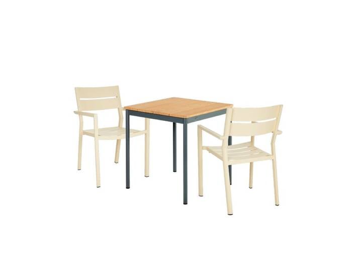 Brafab Delia/Nox Bistro Gartenmöbel-Set 3-teilig, Tischplatte Bambus 70x70 cm - Aluminium lemon - Tischgestell Aluminium anthrazit Tischplatte Bambus Trendig &amp; bunt stapelbar