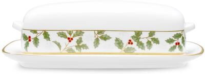 "Noritake Holly & Berry Gold Covered Butter, 8"""
