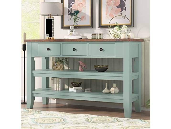 twwhyg Holz-Buffet-Sideboard-Tisch, Konsolen-Aufbewahrungsschrank mit Schubladen(Green,118 X 38 X 85cm)