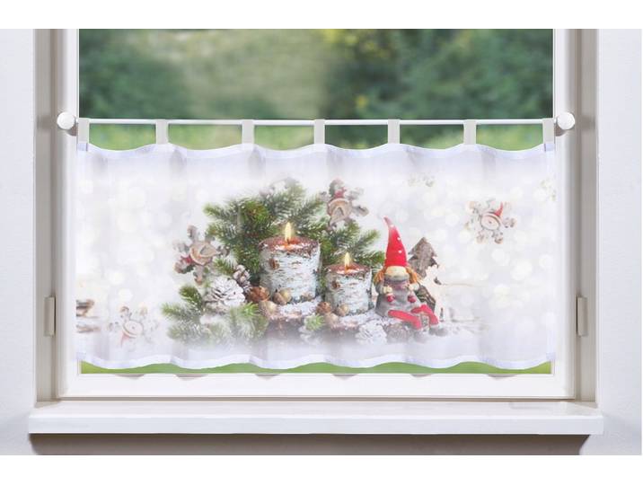 Scheibengardine HOME WOHNIDEEN WEIHNACHTSWICHTEL Gr. 1, rot, B:120cm H:45cm, Voile, Polyester, Gardinen, Scheibengardine, HxB: 45x120