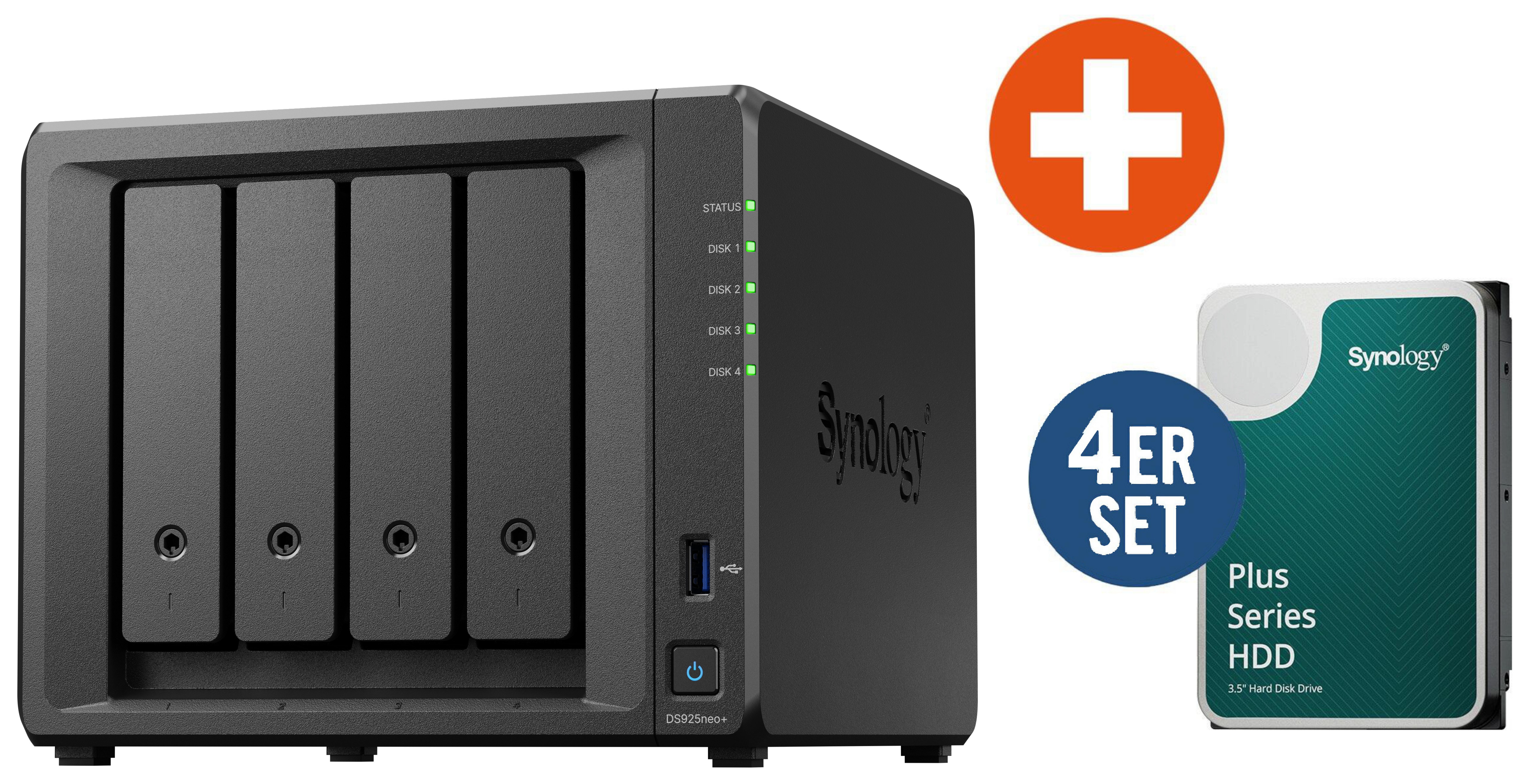 Synology Diskstation DS925neo+ NAS System 4-Bay 16 TB inkl. 4x 4 TB Synology HDD HAT3300-4T DS925neo+ +4x HAT3300-4T