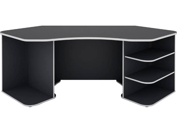 Gamingtisch BYLIVING Thanatos , grau (anthrazit, weiß, anthrazit, weiß, anthrazit, weiß), B:198cm H:76cm T:85cm, Tische, Gamingtisch, Breite 198 cm, moderner Eckschreibtisch