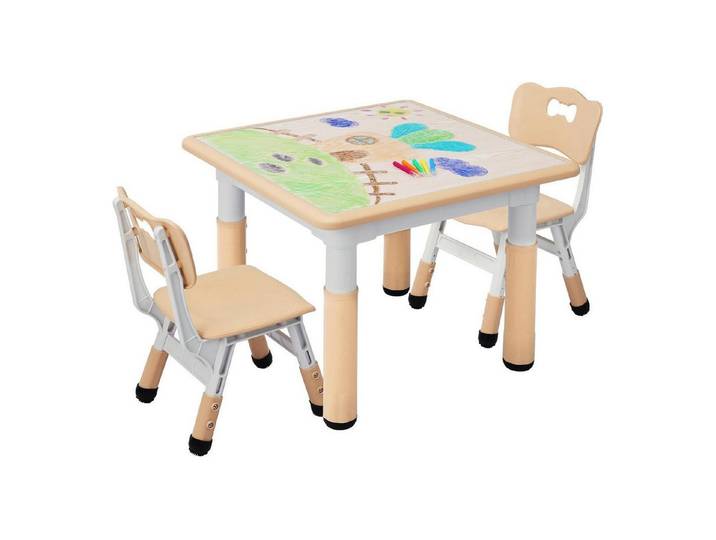 LuxusKollektion Kindersitzgruppe Kindertisch 2 Stühle Sitzgruppe Höhenverstellbar Plastik Gelb