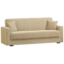Dmora Schlafsofa Pinto, Lineares 3-Sitzer-Container-Schlafsofa, Wohnzimmersofa aus gepolstertem Stoff mit Klick-Klack-Öffnung, 212x80h87 cm, Blau