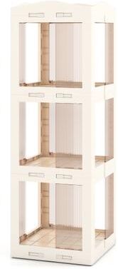 Costway 3-Tier Foldable Rotating Bookshelf with Swivel Base and Translucent Panels-White