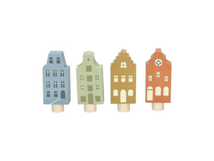 Stekers voor jaarring, hout, huisjes, set van 4