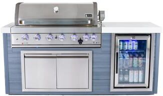"Mont Alpi 78"" x 27"" All Weather HDPE Outdoor Kitchen Island with Refrigerator + 44"" Stainless Steel 6-Burner Built-in BBQ Grill"