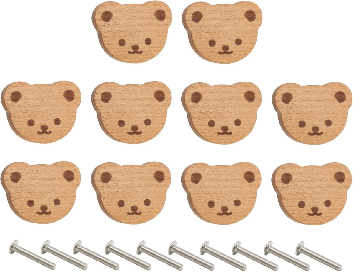 Set van 10 Berenvormige Ladeknoppen voor Meubeldecoratie - Duurzaam Hout en Metaal - Multicolor