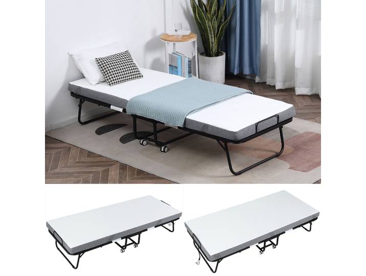 Lit pliant Homcom avec matelas simple, roulettes, salon, bureau