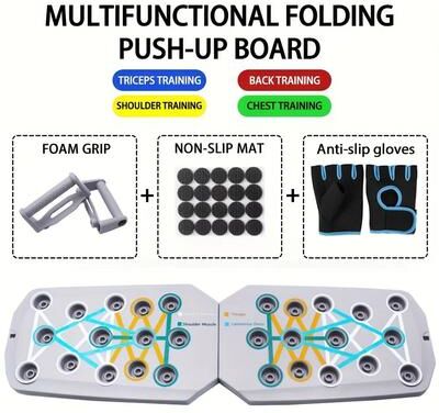Uplift Essentials Push Up Board Set Portable Multifunctional Foldable Fitness System grey Board With Gloves