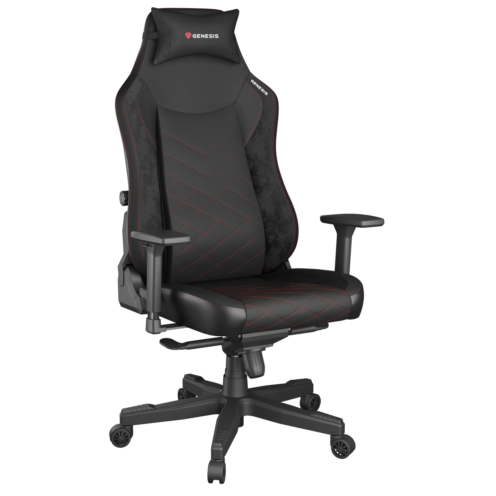 GENESIS Nitro 890, Gepolsterter Sitz, Gepolsterte Rückenlehne, Schwarz, Rot, Schwarz, Rot, Stoff, Kunstleder, Stoff, Kunstleder