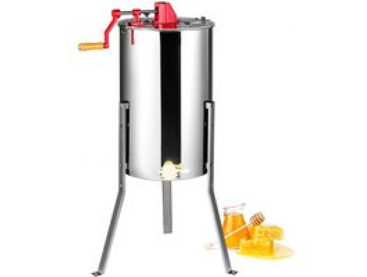 VEVOR Extracteur de Miel Manuel 2/4 Cadres Centrifugeuse Séparateur Miel en Acier Inox avec Couvercle Taille du Nid d'Abeilles Adaptée Profond 48x23 cm Moyen 48x16 cm Hauteur Réglable pour Apiculture