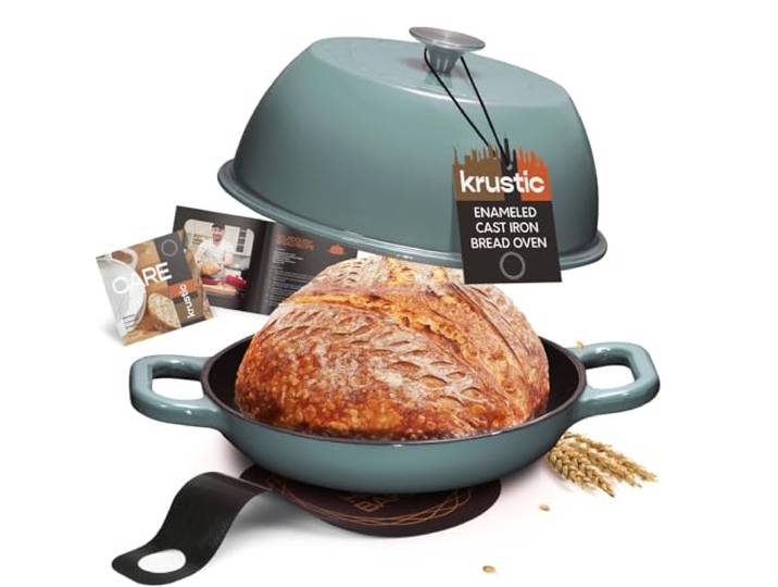 Schmortopf aus emailliertem Gusseisen zum Backen von Sauerteigbrot, runder Topf mit Deckel, 25,4 cm, Keramik-Emaille, dick beschichtetes Kochgeschirr mit Antihaft-Silikon-Backmatte zum Kochen, 6 l