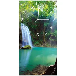 Wallario Uhr 30 x 60 cm, weiße Zeiger Wasserfall im Wald am See  Idylle in Thailand
