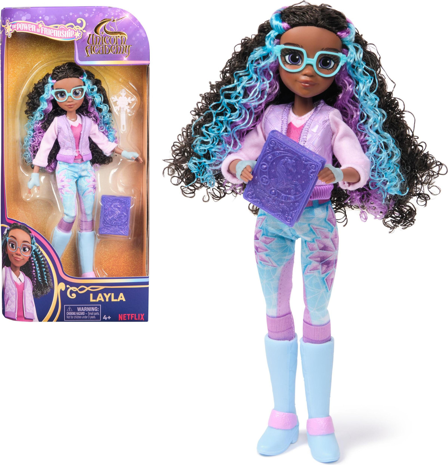 Unicorn Academy Layla pop met echt haar en accessoires, 24 cm