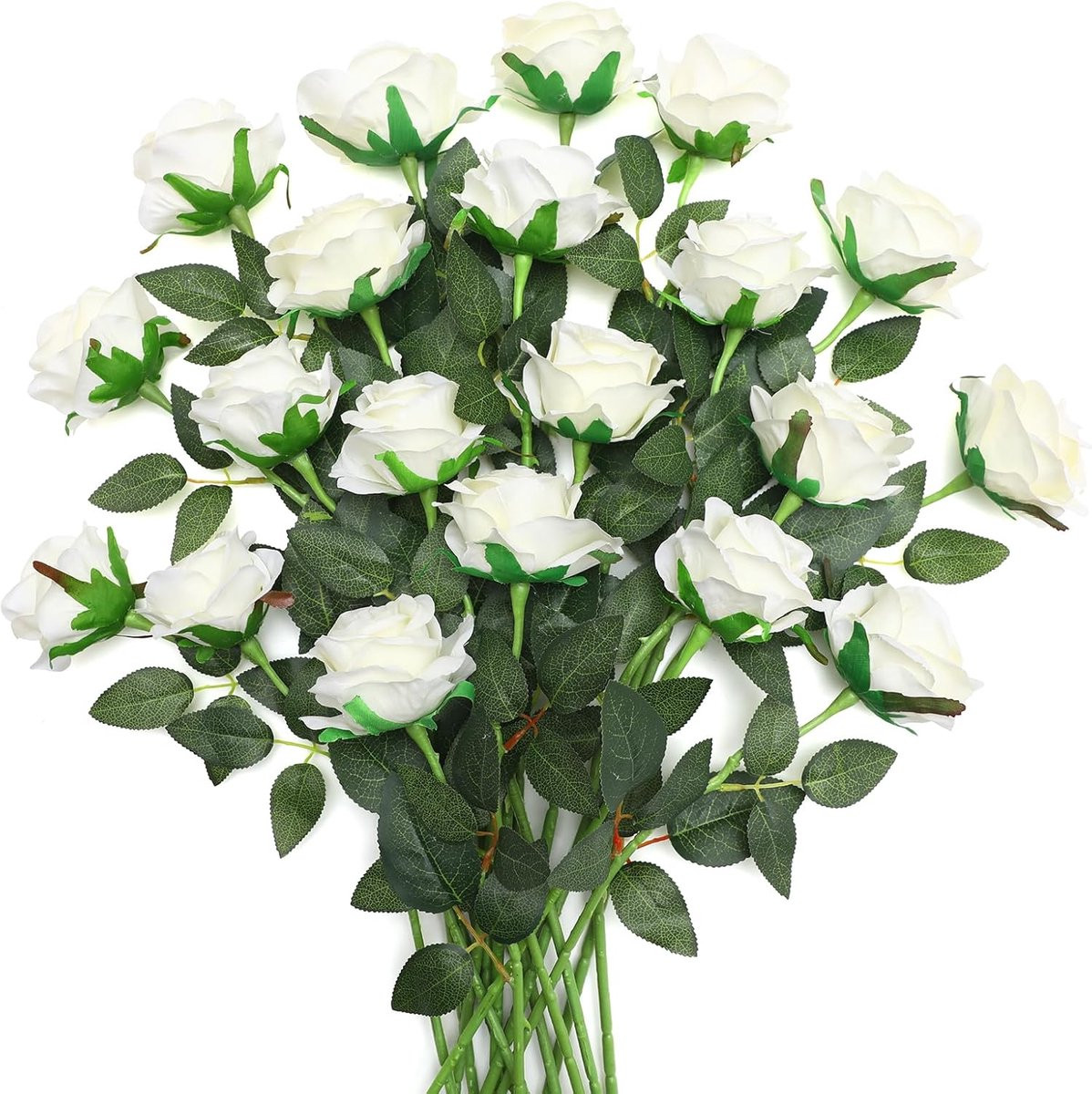 20x Realistische Witte Zijden Rozen met Stelen - Kunstbloemen Boeket voor Decoratie
