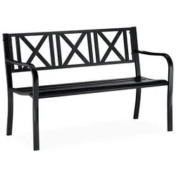 relaxdays Metall-Gartenbank mit Kreuzstreben, 121 cm