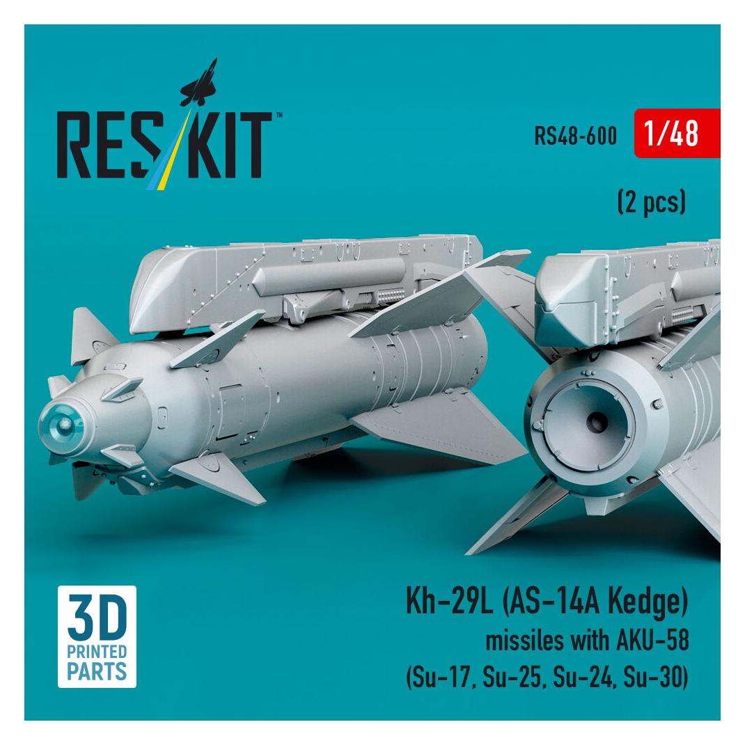 ResKit Kh-29L (AS-14A Kedge) missiles with AKU-58 (2 pcs) (Su-17, Su-25, Su-24, Su-30) (3D Printed) (RS48-0600)