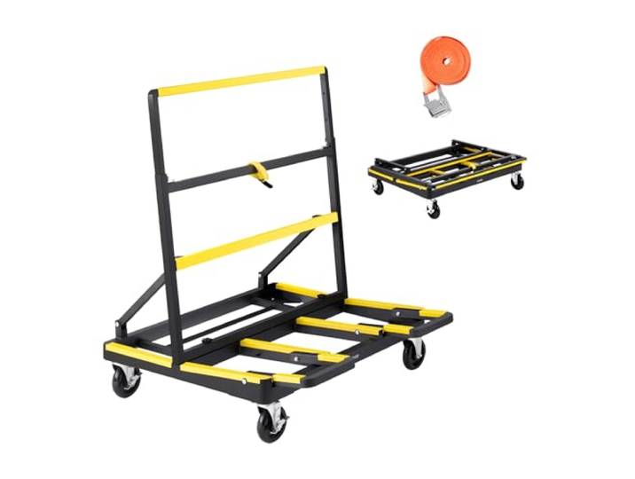 VEVOR Chariot Porte-plaques de Plâtre\, Charge 816\,5 kg\, Chariot Porte-Panneaux de Cloisons Sèches\, avec roulettes Pivotantes\, Base Extensible\, Sangle Arrimage\, Bandes Antidérapantes\, pour Transport