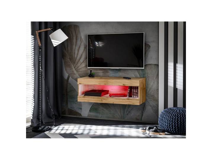 Meuble TV Komodee TIVOLI RTV2 - avec LED RGB - Espace ouvert - Bois Naturel 35 x 100 x 36 cm