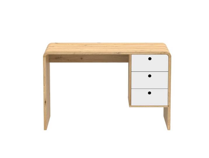 Bureau droit avec tiroirs JOEY imitation chêne et blanc