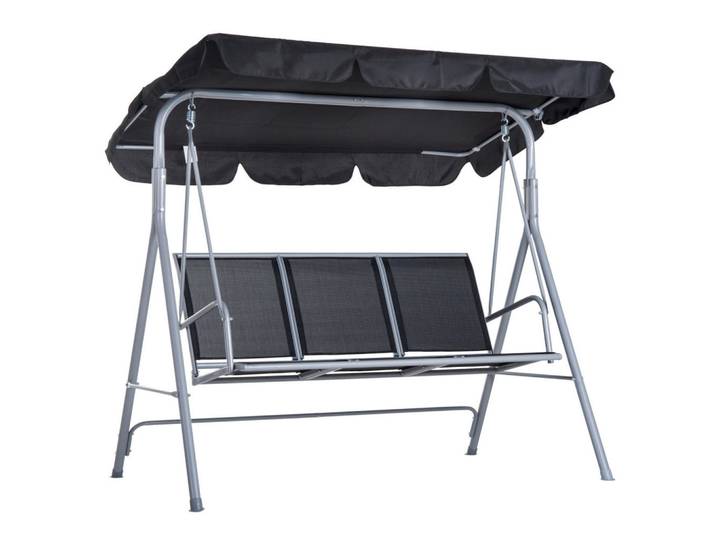 Redom Hollywoodschaukel 171/108/154 cm aus Metall mit verstellbarem Dach und 3 Sitzplätzen, Grau, 108x154x171 cm, Gartenmöbel, Gartenschaukeln, Hollywoodschaukeln