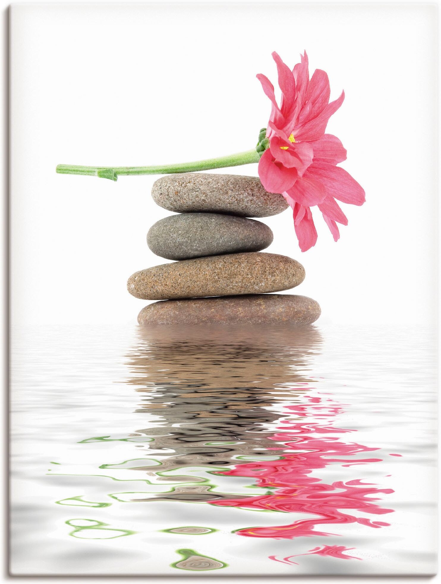 Wandbild ARTLAND "Zen Spa Steine mit Blumen I", pink (farbe bild(er): pink), B:60cm H:80cm, Bilder, Wandbild, als Leinwandbild, Poster in verschied. Grössen farbe bild(er): pink B/H/T: 60cm x 80cm, Leinwandbild Zen Hochformat, 1 Stk.