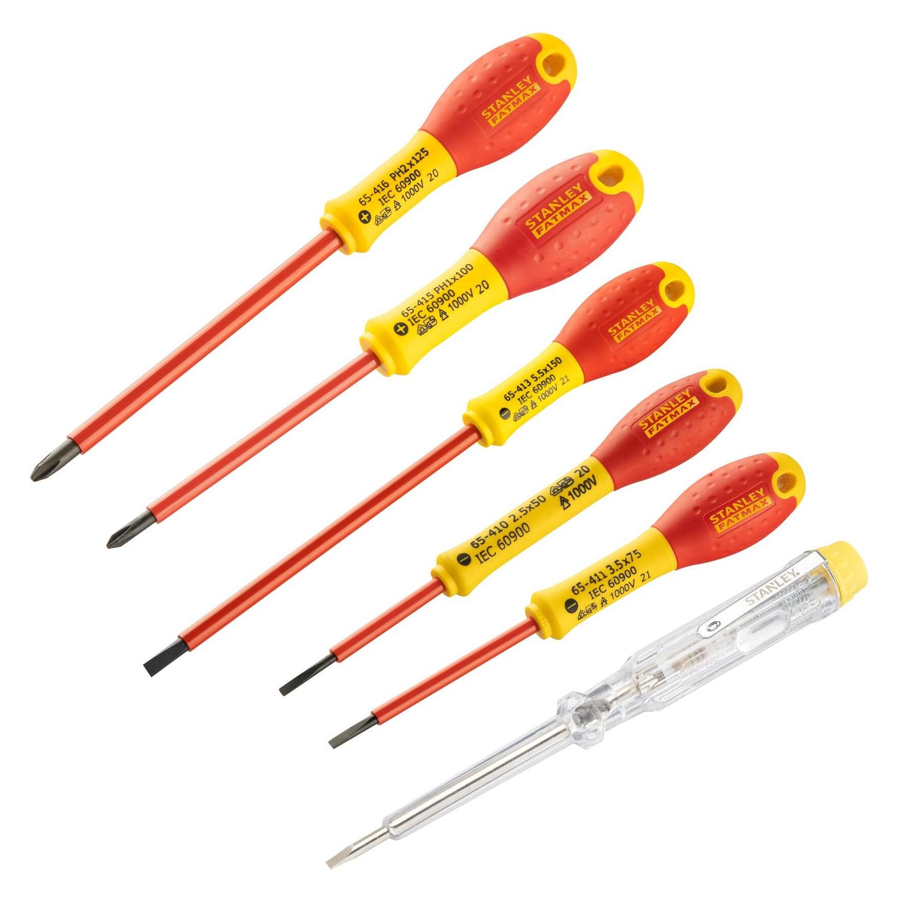Stanley FATMAX Set 6teilig (Schlitz isoliert/Phillips isoliert/Tester) (Phillipps-Kreuzschlitz (PH), Schlitz) (0-65-441)