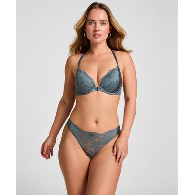 String HUNKEMÖLLER "Highleg Thong Viktoria", Damen, Gr. XS, blau, 49% Polyester, 36% Polyamid, 15% Elasthan, Unterhosen String