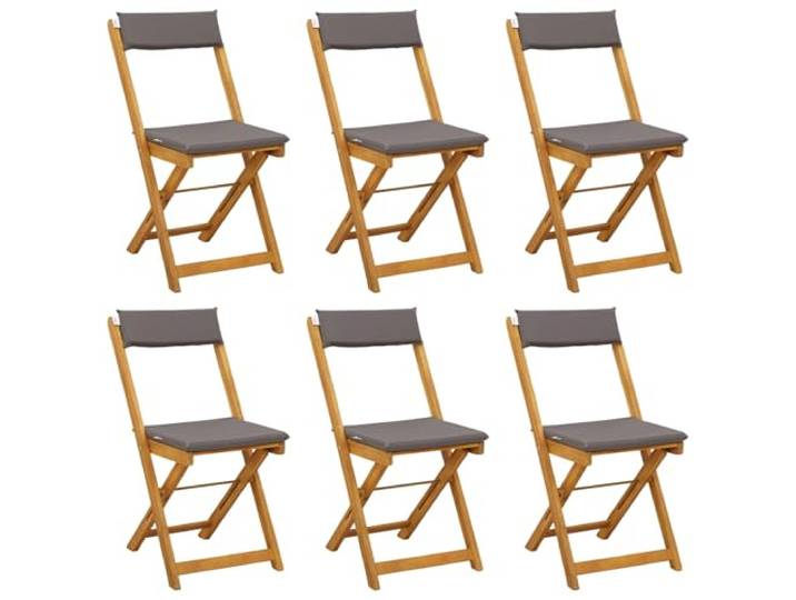 KUTYWEXFM 6er Set Klappbare Gartenstühle Akazienholz Dunkelgrau Klappstühle aus massivem Akazienholz für Balkon und Terrasse, inklusive gemütlichen Kissen mit abnehmbarem Bezug.