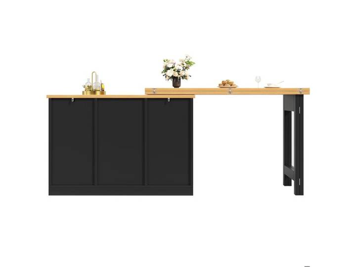 Buffet bas extensible 120-180 cm - MDF - Noir et naturel - 360° rotatif