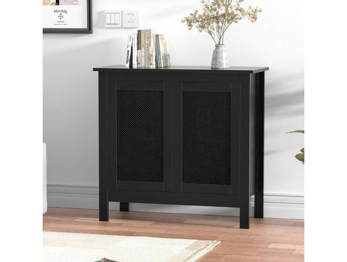 Buffet de Cuisine en Rotin Noir – Armoire de Rangement Style Ferme avec 2 Portes et Étagère Réglable(80x35x76cm Noir)
