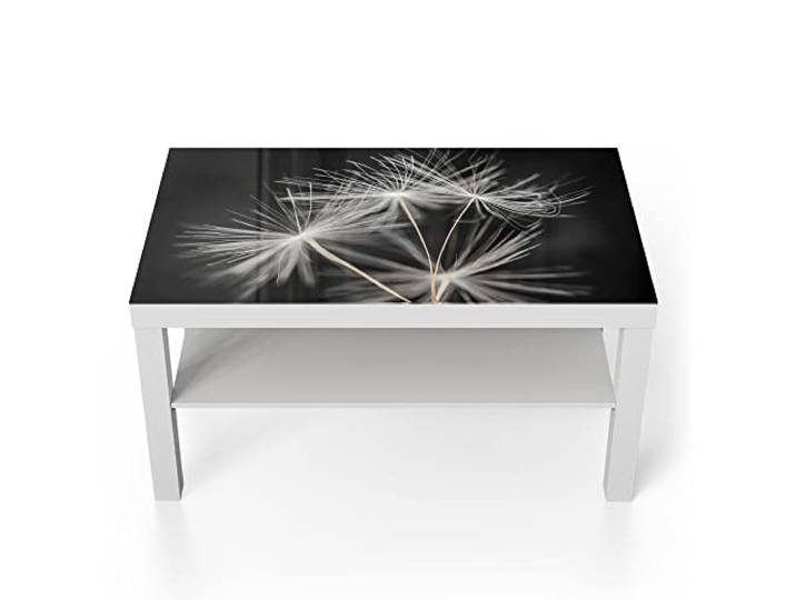 DEQORI Glastisch weiß groß 90x50 cm Motiv Samen der Pusteblume ausgefallener Beistelltisch aus Glas Hochglanz Couchtisch fürs Wohnzimmer moderner Couch Tisch mit Design