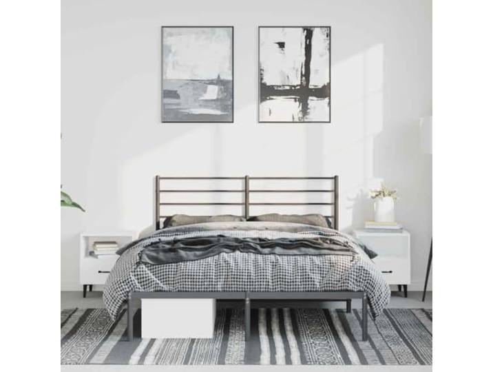 KTHLBRH Bettgestell mit Kopfteil aus Metall, schwarz, 135 x 190 cm Bettgestell aus Stahl, Lattenrost inklusive, Lattenrost 26 cm, robuste Struktur